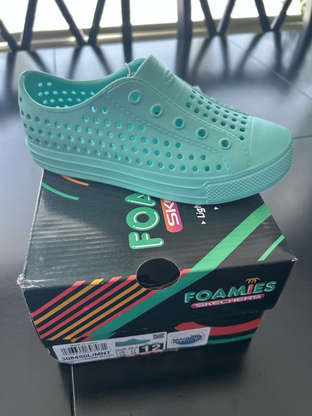 Skechers Foamies Teal mint Kids Slip-On Shoes  size 12 beach water shoes